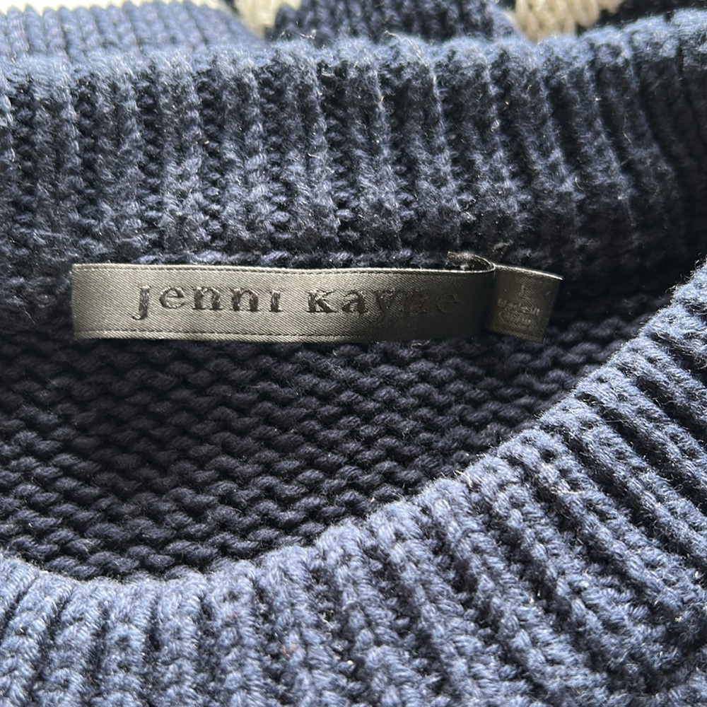 Jenni Kayne Chloe Striped Cotton Crewneck Sweater Boxy Navy Blue White Stripe L - Picture 6 of 11